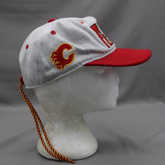 Calgary Flames Hat (VTG) - Flames Block Script - Adult Draw Stringback - Picture 6 of 10